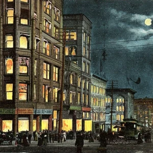 c1906 Farnam 16th Street Looking East Night Full Moon Omaha Nebraska NE Postcard - Picture 1 of 3