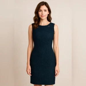 JS COLLECTIONS BLACK LACE STRIAGHT DRESS MIDI SIZE 4 CHIC ELEGANT SLEEVELESS - Picture 1 of 7