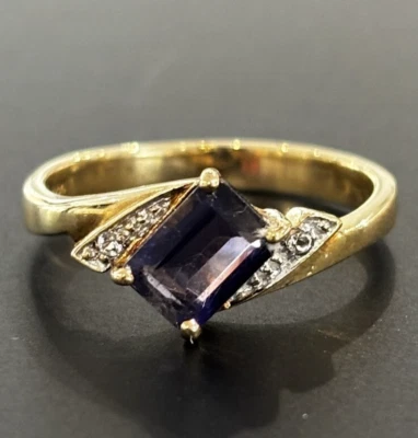 9ct 375 Yellow Gold 0.75ct Iolite & White Topaz Cluster Ring, Size N 1/2, US 7 - Image 1 of 4