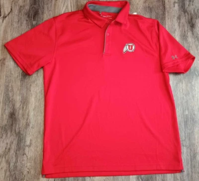 Under Armour HeatGear Polo Shirt University Utah Utes Football Mens XL Red - Image 1 of 4