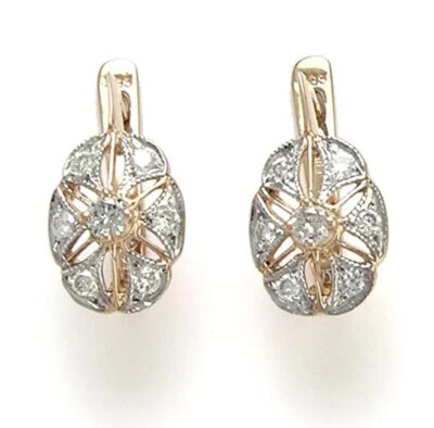 14k Rose and White Gold Genuine Diamond European style Earrings #E683 - Image 1 of 4