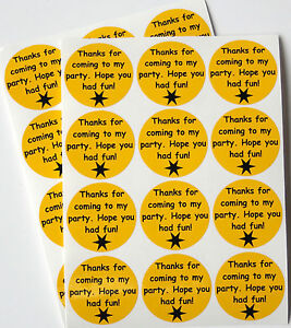  24 Party Bag Thank You Stickers -Black On Minion Yellow (30-02)