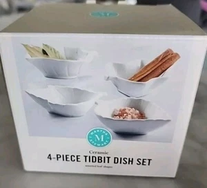Martha Stewart 4 Pc Leaf Shapes Ceramic Tidbit Dish Set New Inbox Thanksgiving - Picture 1 of 9