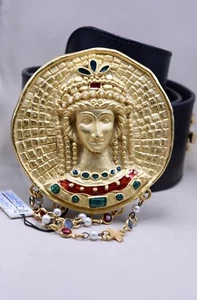CINTURA VINTAGE DONNA UGO CORREANI FIBIA PLACATA ORO PERLINE PIETRE ROSSE VERDI - Imagen 1 de 4