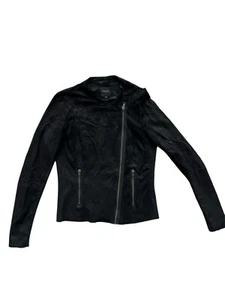 Selected Femme Leather Jacket Size 34 UK 8 Black Biker Style Jersey Panel - Picture 1 of 4