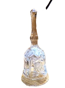Hand Bell 24% Lead Crystal Edged Glass Flower Design Made In Italy - Picture 1 of 5