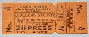 ROLLING STONES 1975 Tour Of The Americas "Press" Unused Concert Ticket (Detroit) - Picture 1 of 3