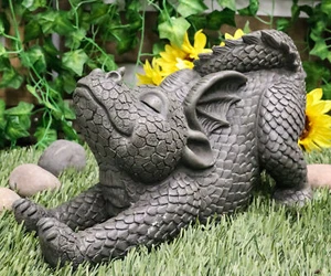 Garden Dragon Morning Greeting Stretch Statue 11.75"Long Cute Baby Dragonling - Picture 1 of 7