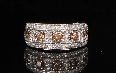 $3,695 EFFY 14K White Gold Cognac Brown Diamond Milgrain Pave Cocktail Ring Band - Image 1 of 4