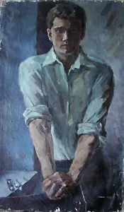 Ukrainian Soviet USSR Oil Painting impressionism realism male portrait young man - Picture 1 of 10