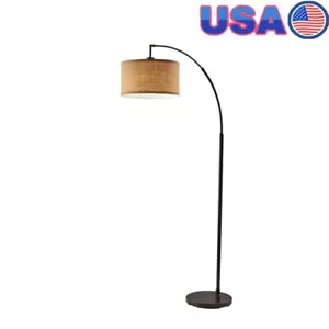 Rotary Switch Arc Floor Lamp W/ Burlap Shade Antique Bronze Living Room Lighting - Picture 1 of 6