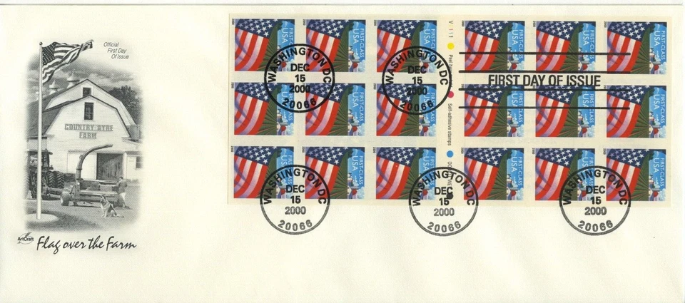 #3450a ArtCraft  BOOKLET PANE OF 18 - FLAG OVER FARM 2000 on single FDC (34c) - Image 1 of 1