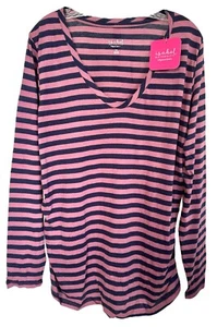 Isabel Maternity Women's Long Sleeve Scoop Neck Shirred Top Sz XXL Mauve Striped - Picture 1 of 8