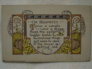 1913 HALLOWEEN POSTCARD Geo W PARKER ART Co Arts & Crafts Black Cat JOL Spider - Picture 1 of 9