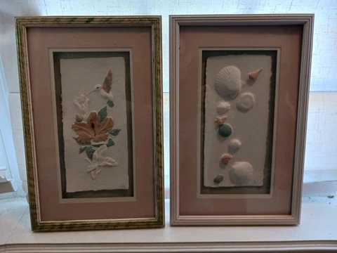 HUMMING BIRD & SEA SHELL 3D PICTURES VINTAGE SIGNED 2 LOT Cover