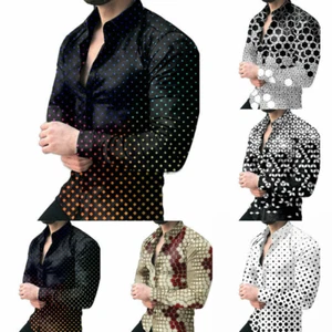 Herren Farbverlauf Print Langarmshirt Mode Umlegekragen Druck Tee - Bild 1 von 7