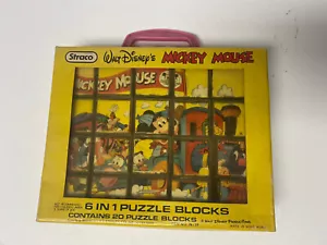 VTG Vintage WALT DISNEY Straco MICKEY MOUSE 6in1 Plastic Puzzle Blocks with Case - Picture 1 of 8
