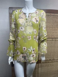 Etcetera Moth Green Sheer Floral 100% Silk Pullover Tunic Blouse Sz 4 - Picture 1 of 7