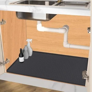Under Sink Mat 31 x 22for Kitchen Waterproof, Kitchen Bathroom Cabinet Mat Black - Picture 1 of 3