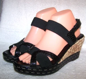 Aquatalia Italy Neve Black Leather Snakeskin Wedge Heel Platform Sandal Size 9 - Picture 1 of 9