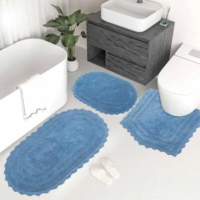 Alfombra de baño Royal Blaze 3x alfombra de ganchillo - ovalada (mediana 21"x34"+ 18"x26"+forma de U) Foto 1 de 4