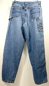 VTG LEE JEANS UTILITY PANTS CARGO DENIM Y2K WIDE LEG SKATER PUNK GRUNGE RAVE - Picture 1 of 11