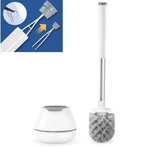BOOMJOY Toilet Brush and Holder Set Durable Scrubbing Bristles with Tweezers - Picture 1 of 7