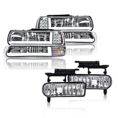 Clear LED DRL Headlights+Fog Lights Fit For 99-06 Chevy Silverado Suburban Tahoe - Image 1 of 4