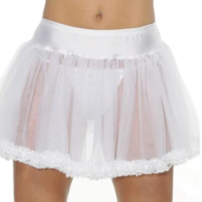 Enagua blanca con ribete de encaje de doble capa con volantes y malla transparente FPSKR1 M/L Foto 1 de 2