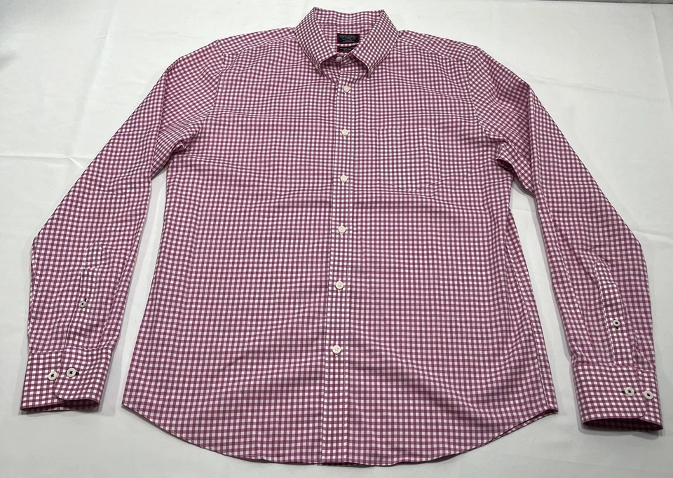 Camisa masculina UNTUCKit Sieger grande slim fit rosa gingham 2 camadas algodão sem rugas - Imagem 1 de 4