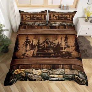 Funda nórdica rústica cámper Queen, juego de cama de camping feliz granja para niños... - Imagen 1 de 6