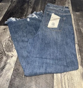 Risen Jeans Distressed Wide Leg  Raw Hem Denim Jeans Size 1XL - Picture 1 of 10