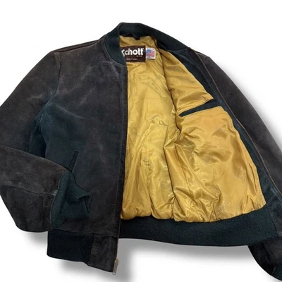 Vintage Schott USA Men’s 38 Green Suede Leather Bomber Jacket MA-1 Style Blouson - Image 1 of 4