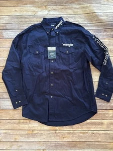NEU Wrangler Hemd Vintage blau Hemd Cowboy Knopf L Spruch Logo MP2327N - Bild 1 von 10