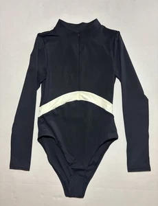 Costume da bagno tinta unita e a righe x Sofia Richie Grainge Priya taglia L nero rashguard NUOVO - Foto 1 di 6