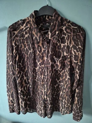 Camisa Blusa Guess Talla M Mediana Marrón Chifón Estampado Leopardo Manga Larga (200/v) Foto 1 de 3