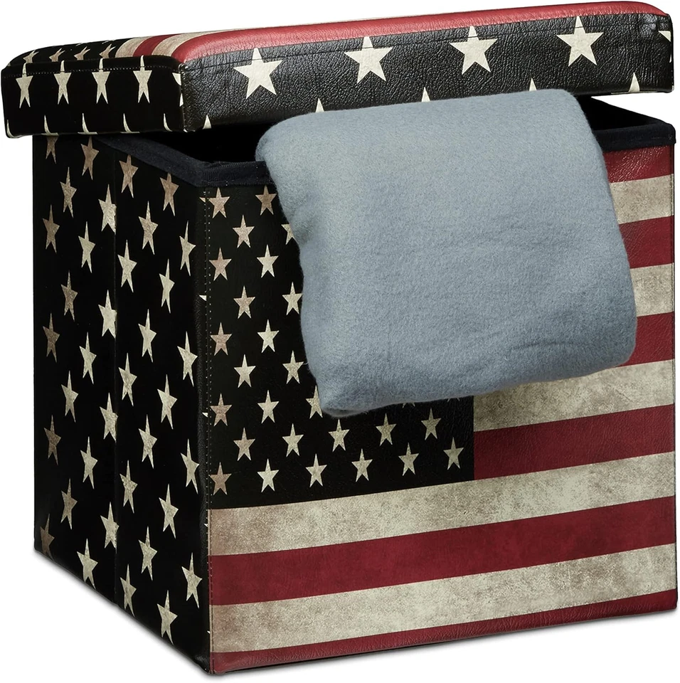 Klapphocker 38 cm Stabil Fußhocker Sitzwürfel mit Stauraum Kunstleder - Bild 1 von 4