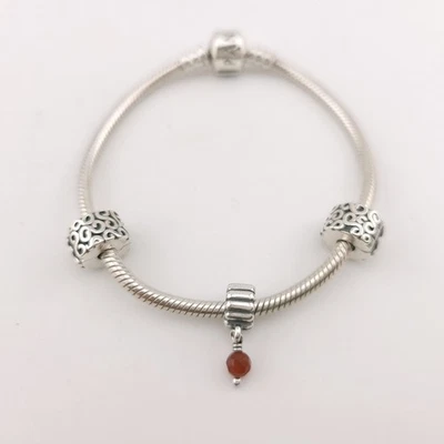 Pandora ALE Sterling Silver 3mm Snake 7.25'In Bracelet Carnelian July Birthstone - Image 1 of 4
