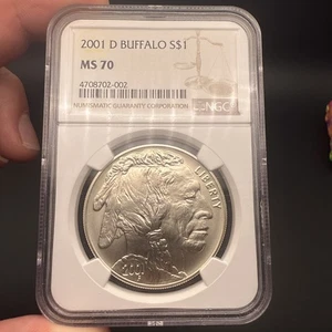 2001 D UNCIRCULATED SILVER BUFFALO COMMEMORATIVE DOLLAR NGC MS70 - Picture 1 of 13