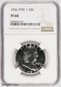 1956 Type 1 Franklin Half Dollar NGC PF68 PROOF PR68 Silver Coin - Picture 1 of 4