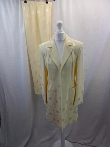 Simon Ellis cream white 2 piece suit polka dot long jacket + trousers UK 12 VGC - Picture 1 of 21