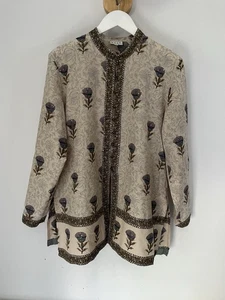 East Beige Sequinned Indian Cotton Block Print Blouse/ Tunic Uk 18 - Picture 1 of 12