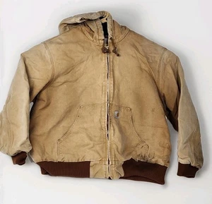Vintage 90s J130 Carhartt Jacket Work Brown Coat Hooded Distressed Size XXL - Picture 1 of 8