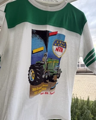 1986 GRAND NATIONAL Vintage Champion NTPA T Shirt Tractor Pull  Green size LARGE - Image 1 of 4