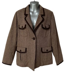 Dialogue Blazer Brown Tan Tweed Suit Jacket Wool Blend Women's Size Medium - Picture 1 of 10