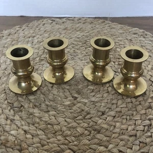 Vintage Set Of 4 Small solid brass 1980's candlestick holders Taiwan - Picture 1 of 6