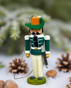 Vintage German Nutcracker Musketeer Ornament Echte Erzgebirgische 2.75 in Tall - Picture 1 of 2