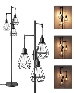EDISHINE Stehlampe dimmbar Industrial schwarz 3-flammig inkl. LED E27 Birnen - Bild 1 von 15