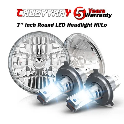 Pair 7" inch Round LED Headlights Hi/Lo Beam H4 Lamp For Chevy Truck Camaro C10 - Image 1 of 4
