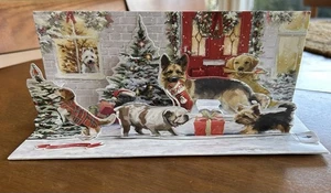 3D Pop Up Panoramic Moving Parts Greeting Card Dog Holiday Dogs - Picture 1 of 5